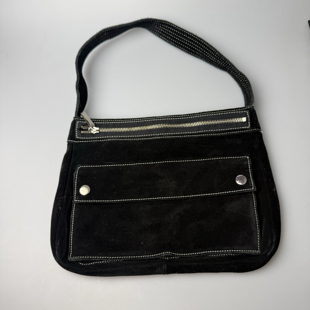 Vintage Banana Republic Black Suede Shoulder Bag Purse Y2K Leather Hobo  CA17387